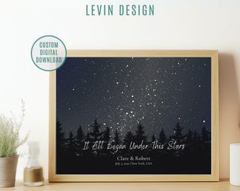 Personalized Star Map Print, Night Sky Anniversary Gift (Digital Download)