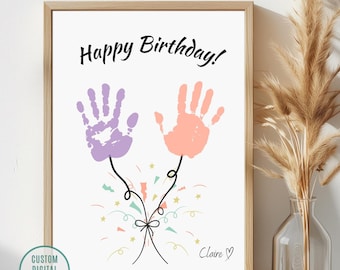 Handprint Balloons Birthday Card, Father's Day Balloons Handprint, Personalised Mum Gift, Personalised Dad Gift, DIY Mum's Birthday