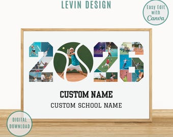 Personalized 2026 Tennis Photo Collage, Senior Night Gift (Canva Template)