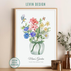 Birth Flower Family Bouquet, Personalised Watercolor Birth Flower Print, Birth Month Flower Gift for Mom, Mother&#39;s Day Gift, Birthday Gift