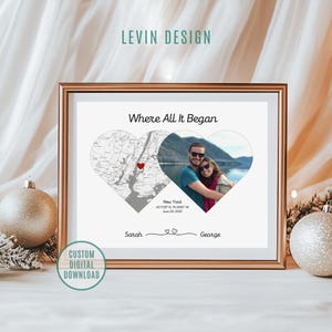 Where It All Began Personalized Couple's Map & Photo Print - Home Decor for Couples - Perfect Gift for Anniversary