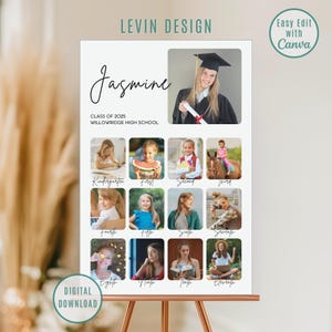 K-12 Graduation Photo Collage Template, Printable High School Graduate School Pictures, Editable Grad Photos Sign, Graduation Party Decor