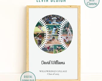 Personalized Baseball Photo Collage Template, Graduation Senior Night Gift, Sports Photo Collage, Sport Photo Gift, Softball Photo Collage