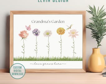 Personalized Birth Flower Print, Grandma's Garden Art, Mother's Day Gift (Digital Download)