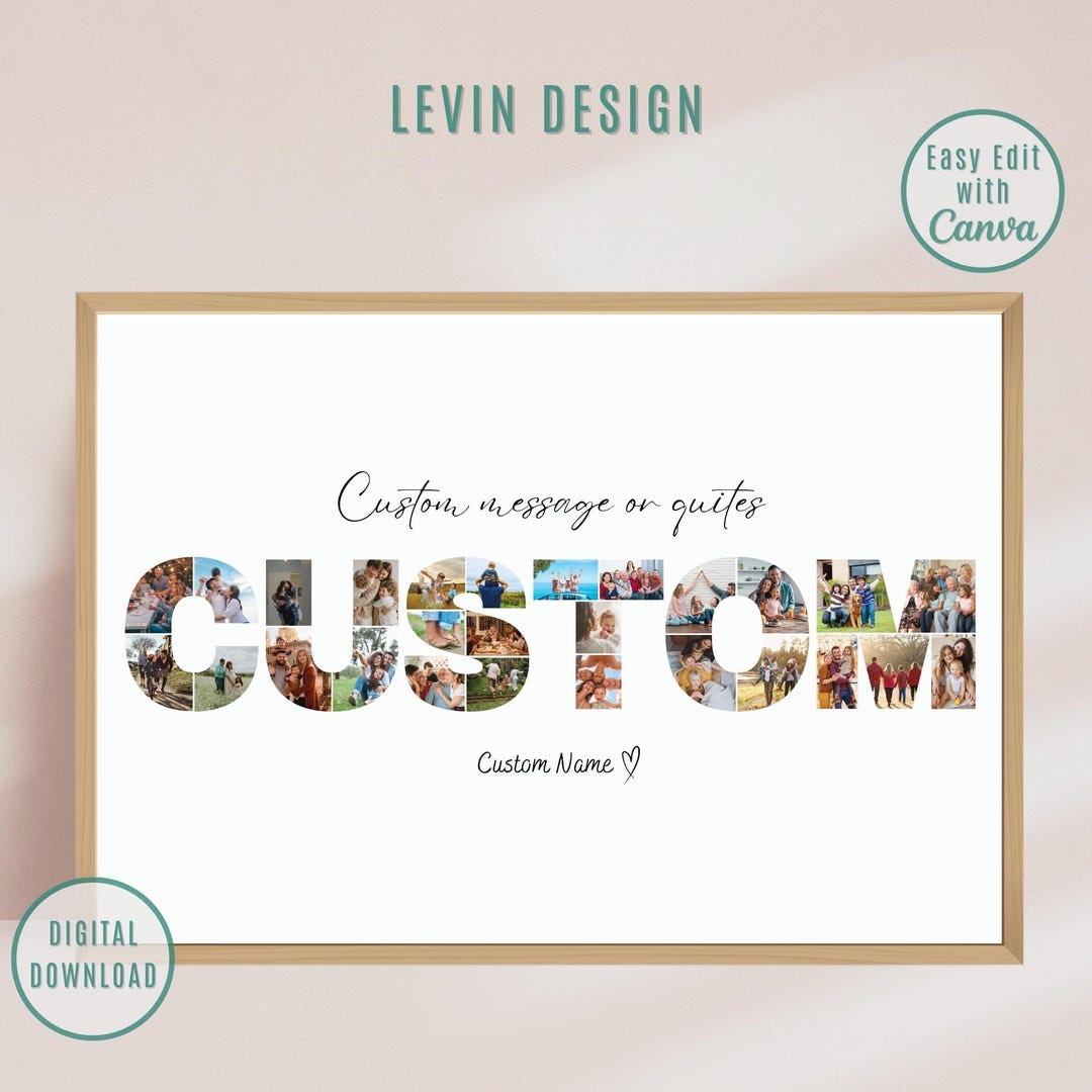 Custom Text Picture Collage, Personalized Letter Photo Collage Gift ...