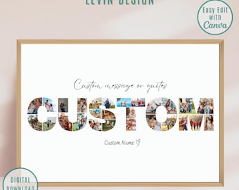 Custom Text Picture Collage, Personalized Letter Photo Collage Gift, Canva Template