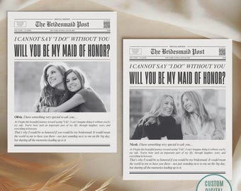 Newspaper Bridesmaid Proposal, Bridesmaid Proposal Post, Maid of Honor Proposal Card, Bridesmaid Info Card, Will You Be My Bridesmaid Card