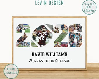 Personalized 2026 Football Photo Collage, Graduation Senior Gift (Canva Template)