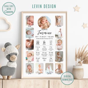 1 Geburtstag Meilenstein Poster, Ein Jahr Fotos Baby Meilensteintafel, 1 Geburtstag Meilenstein Poster, Ein Jahr Fotoschild Vorlage