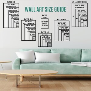 K&ouml;nnte beinhalten: Ein Wandkunst-Gr&ouml;&szlig;enleitfaden mit verschiedenen Verh&auml;ltnissen und Ma&szlig;en in Zoll und Zentimetern. Der Leitfaden enth&auml;lt Verh&auml;ltnisse wie 2:3, 3:4, 11:14, 1:1 und 4:5. Der Leitfaden enth&auml;lt auch Standardpapierformate wie A1, A2, A3, A4 und A5.