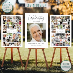 Editable Funeral Photo Collage Sign Set Template, Funeral Welcome Sign Template, Celebration of Life, Memorial Picture Display Poster, Canva