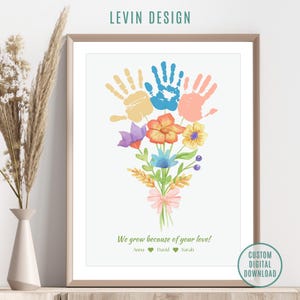 Mothers Day Flower Handprint, Personalised Mum Gift, DIY Mum&#39;s Birthday, Nanny Craft Gift, Baby Keepsake Hand Print, Kids Gift for Mommy