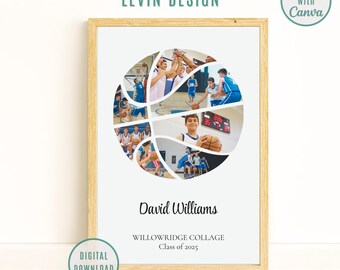 Personalized Basketball Photo Collage Template, Graduation Basketball Gift, Sport Photo Collage, Senior Gift, Gift for Player,Gift for Coach