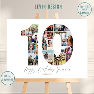 10th Birthday Editable Number Collage, Photo Collage Poster, 10th Picture Collage, 10th Birthday Gift, 10th Birthday Gifts, Canva Template