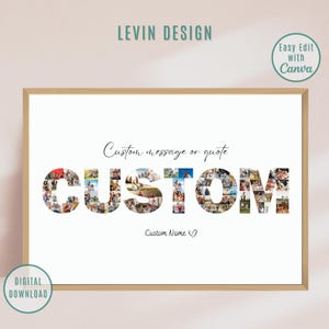 Colagem de fotos com nome personalizado, colagem de fotos com texto personalizado, colagem de letras personalizadas, presente de colagem de fotos, modelo do Canva, presente para o pai