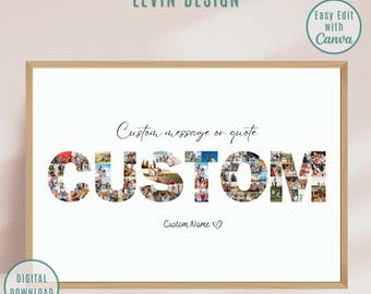Custom Name Picture Collage, Personalized Text Photo Collage, Custom Letter Collage, Photo Collage Gift, Canva Template, Gift for Dad or Mum