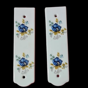 PAIR (2x) Vintage  Limoges Ceramic Earthenware Door Push Finger  Plates 1960s Floral pattern  -  7 1/2 ” x 2” Door Plates