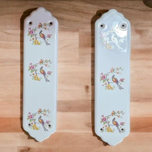 PAIR (2x) Vintage Ceramic Earthenware Door Push Finger  Plates 1980,s Bird pattern   - Door Furniture -  11” x 3” Door Plates