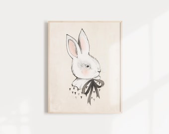 Bunny & Bow Art Print - 8X10, 11x14
