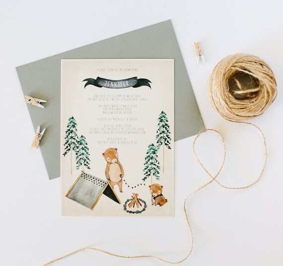 camping themed baby shower invitations