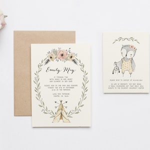 Bohème d’anniversaire Invitation_Dream receveur, bébé hibou, tipi