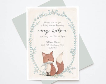 Woodland Fox Baby Shower Invitation