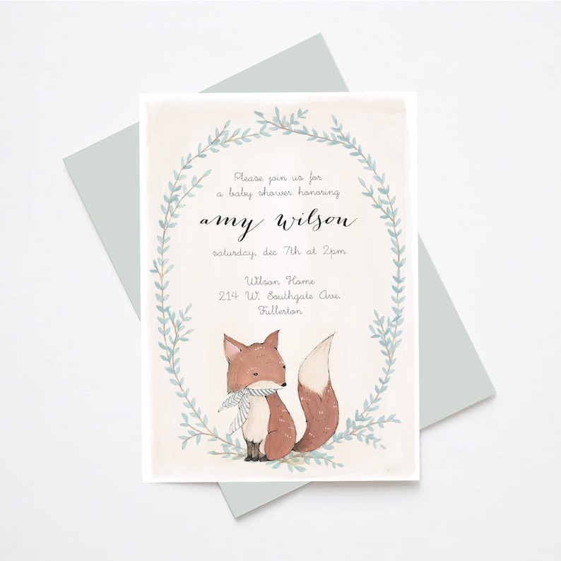Woodland Fox Baby Shower Invitation