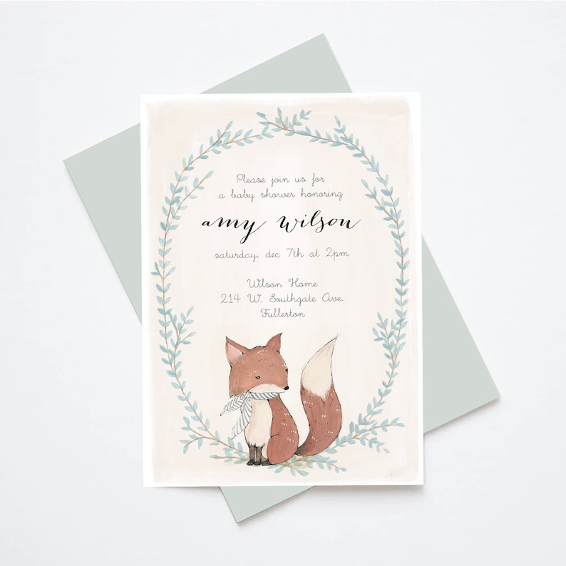 Woodland Fox Baby Shower Invitation image 1