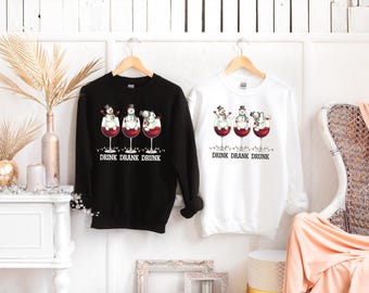 Funny Christmas Sweatshirt – Drink Drank Drunk Snowman, Wine Lover