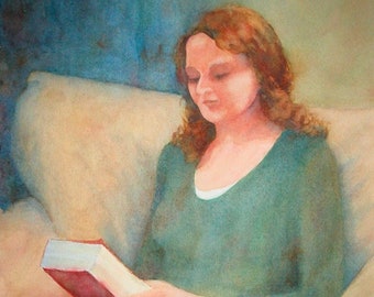 Girl Reading Original Watercolor Painting