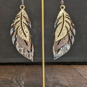 Laser-Cut Leather Feather Earrings, Boho Dangle Jewelry