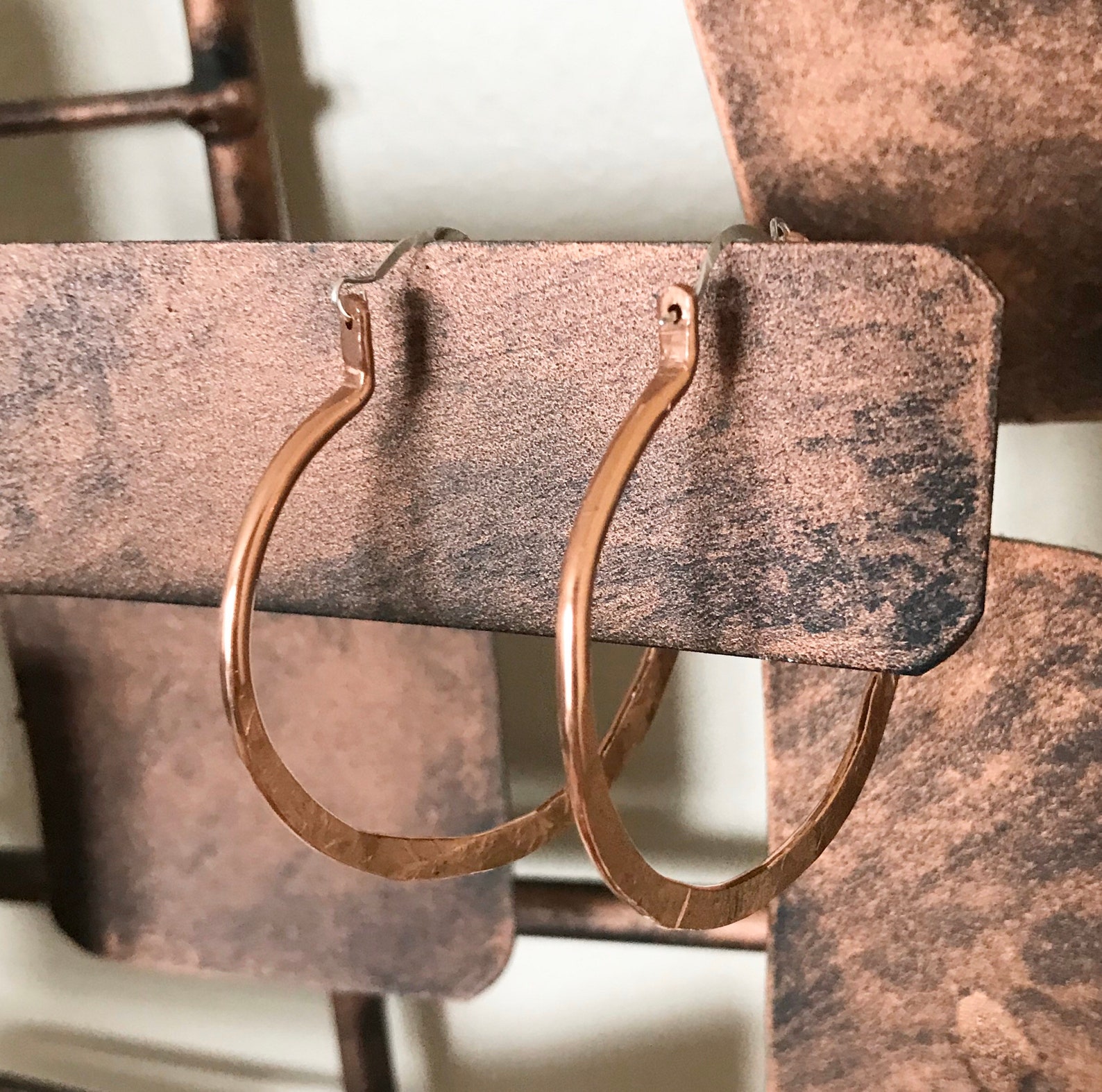 Hammered Copper Hoop Earrings Bohemian Earrings Copper Etsy