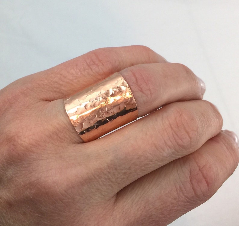 Copper Cuff Ring Wide Band Statement Ring Hammered Copper Etsy