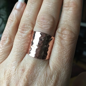 Rose Gold Cuff Ring, Hammered Gold Tube Ring, Cigar Band Ring, Boho Jewelry, Rustic, Wide Band Ring