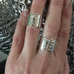 Sterling Silver wide Band Statement Corset Ring Gift for Wife