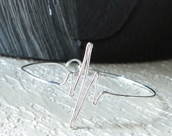 Sterling Silver EKG Heart Beat Bangle Cuff Bracelet Medical Student Doctor Nurse 925