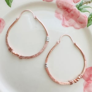 Bohemian Earrings, Copper Hoop Earrings, Rustic Earrings, Hammered Copper, Boho Earrings, Copper Jewelry
