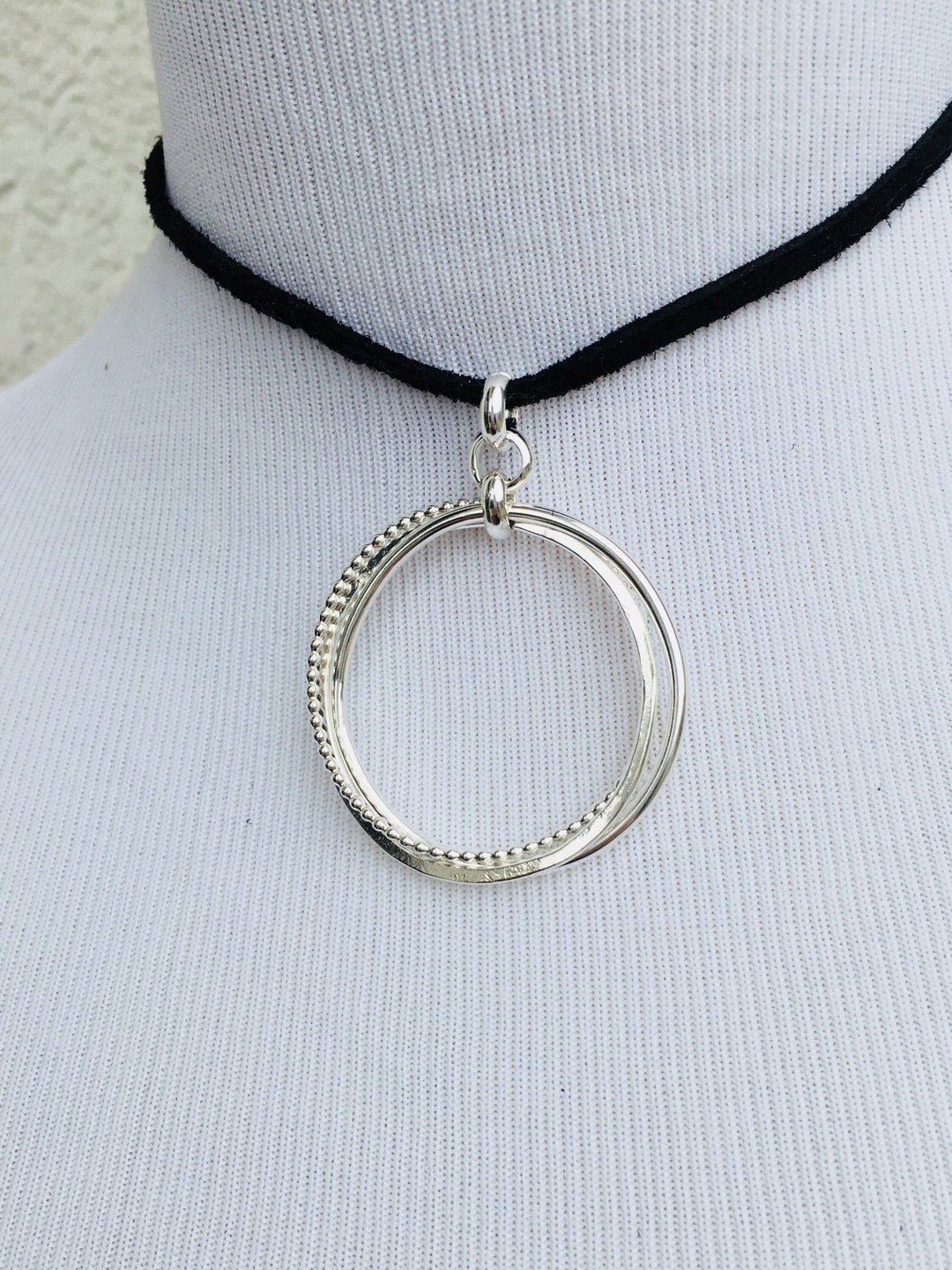 Eternity Necklace, Linked Circles, Sterling Silver, Long