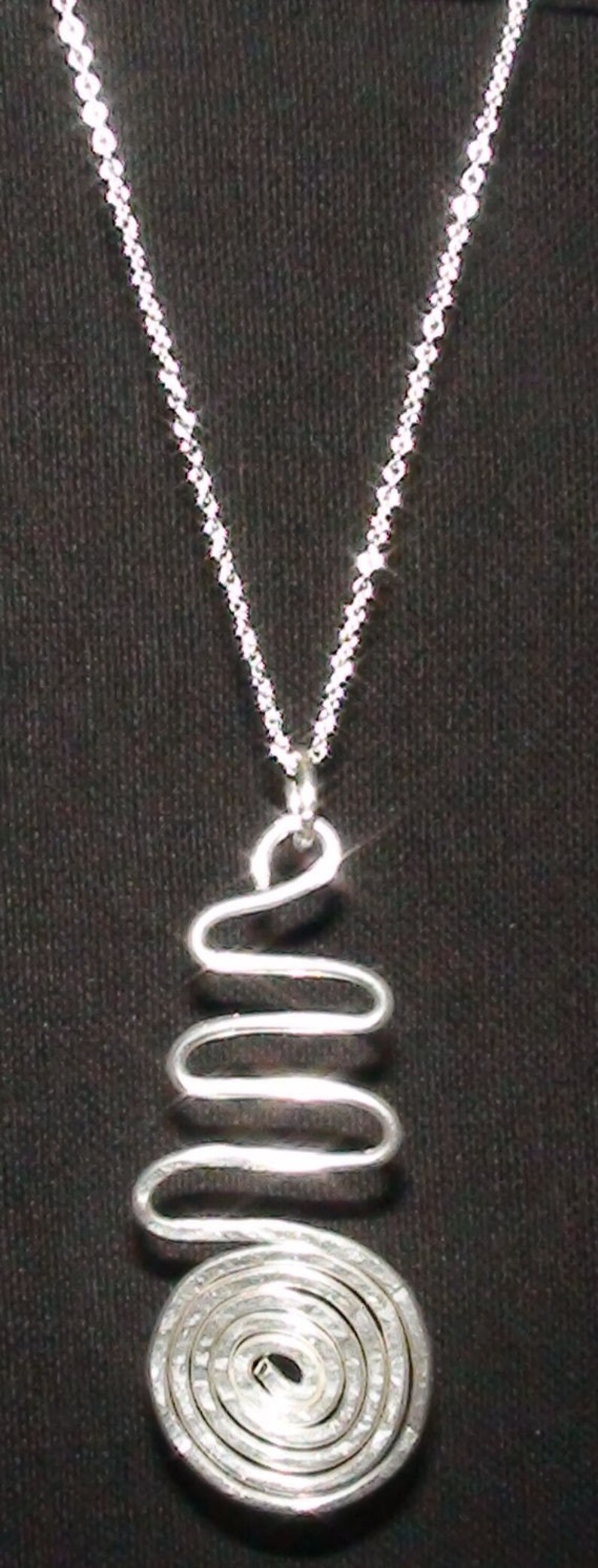 Sterling Silver Hammered Swirl and Wave Pendant Necklace image 3