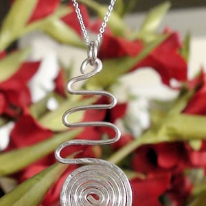 Sterling Silver Hammered Swirl and Wave Pendant Necklace image 1