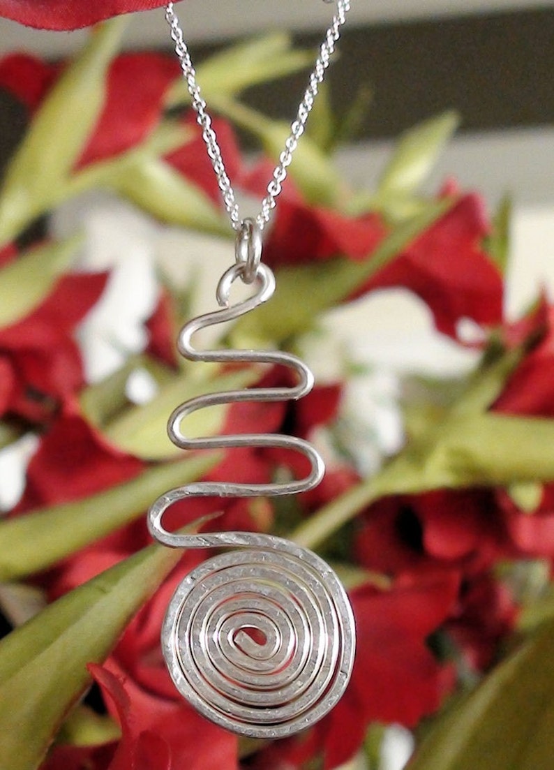 Sterling Silver Hammered Swirl and Wave Pendant Necklace image 1