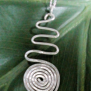 Sterling Silver Hammered Swirl and Wave Pendant Necklace image 2