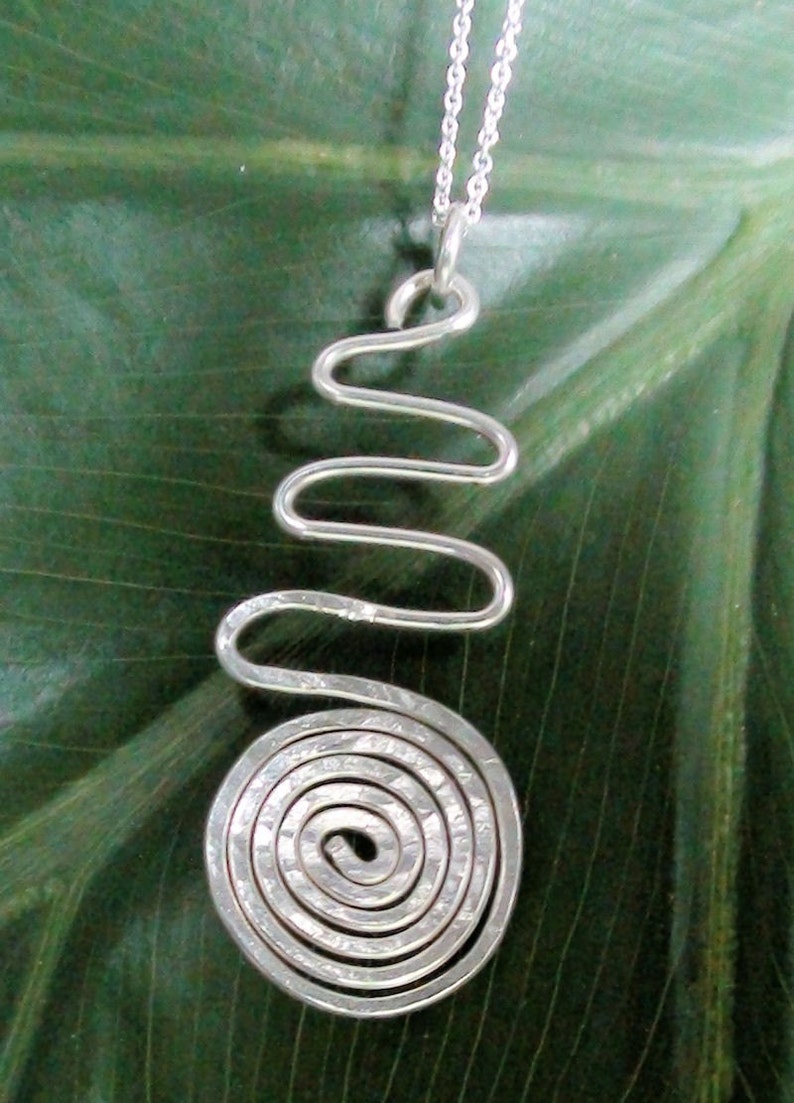 Sterling Silver Hammered Swirl and Wave Pendant Necklace image 2