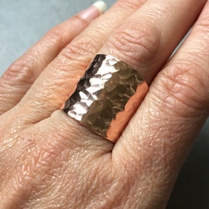 Hammered Copper Tube Ring, Cigar Band Cuff Ring Boho Rustic Ring