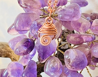 Amethyst Point Copper Wire Wrapped Long Necklace