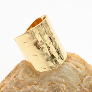 Wide Band Hammered Textured Cuff Ring Bohemian Jewelry Rustic