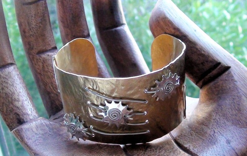 Boho Bohemian Rustic Cuff Bracelet Wide Cuff Sterling Silver Cuff Mixed Metal Bracelet
