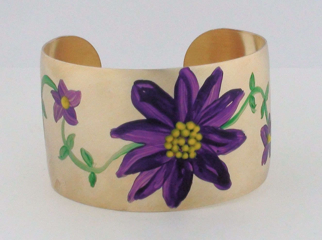 Hand Painted Purple Flower Wide Brass Cuff Bracelet - Etsy