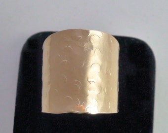 Wide Cigar Band Ring, Statement Ring, Hammered Band, Smooth Gold Ring