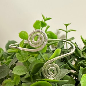 Sterling Silver Bracelet, Hammered Bracelet, Wire Bracelet, Double Swirl Cuff Bracelet